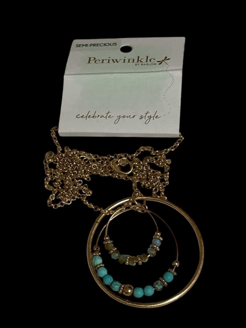 Periwinkle by Barlow Gold Hoop Necklace with Turquoise Beads